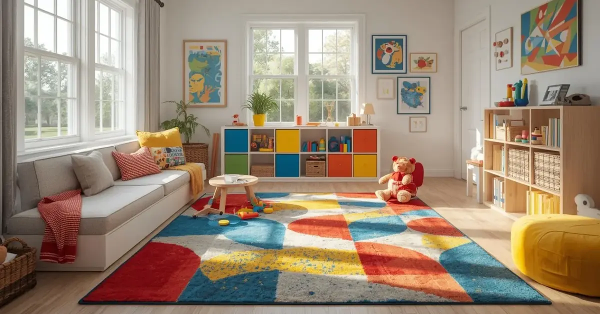 10 Colorful Playroom Rug Ideas