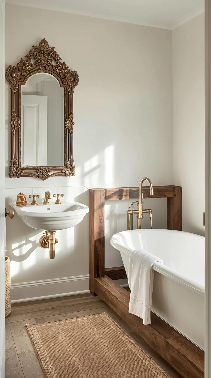 Cottage decorating ideas for bathrooms blending antique mirrors, reclaimed wood, and modern fixtures for a timeless style