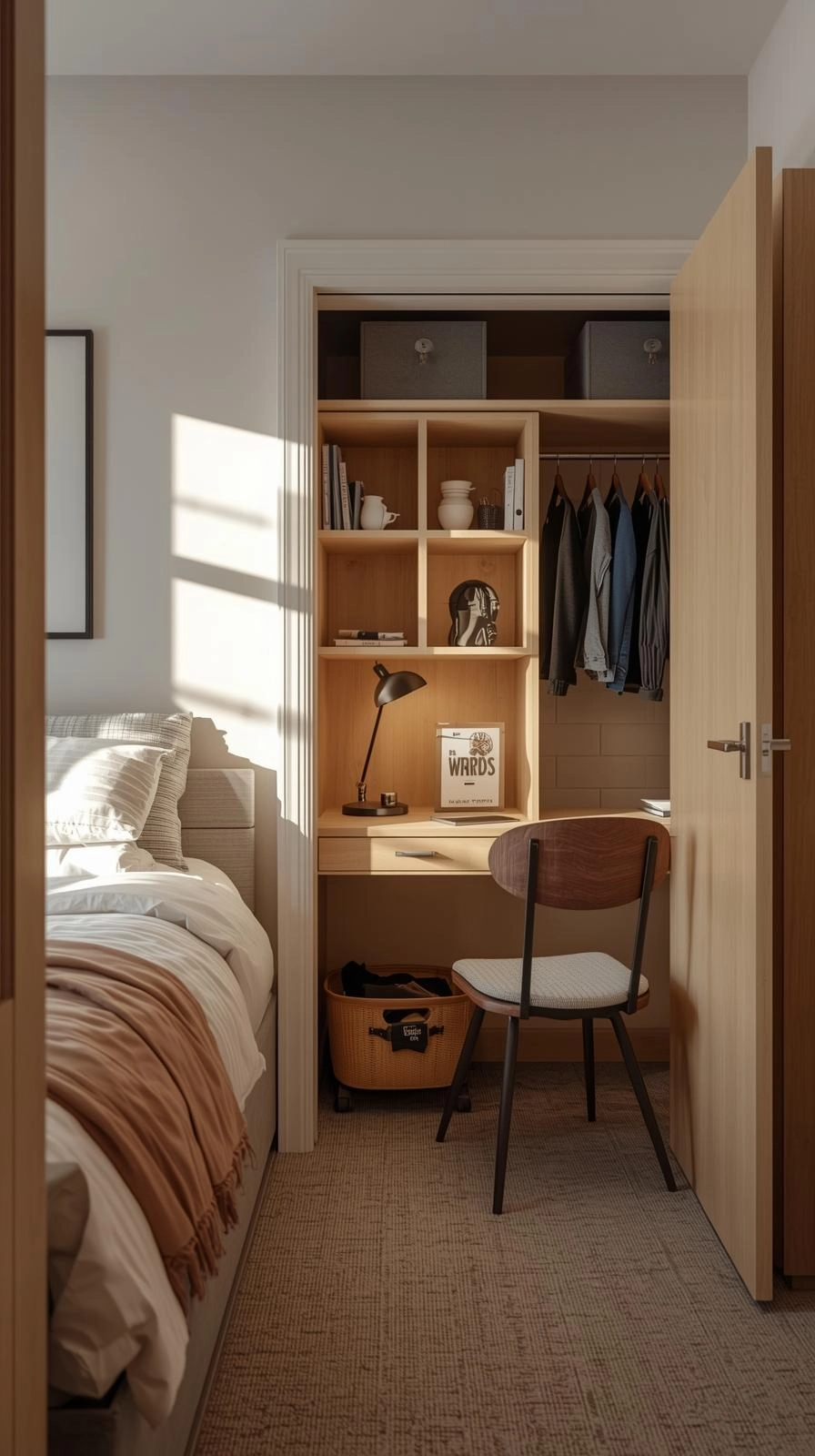 Dorm room ideas for girls college with organized zones for sleeping, studying, and storage to keep the space clutter-free