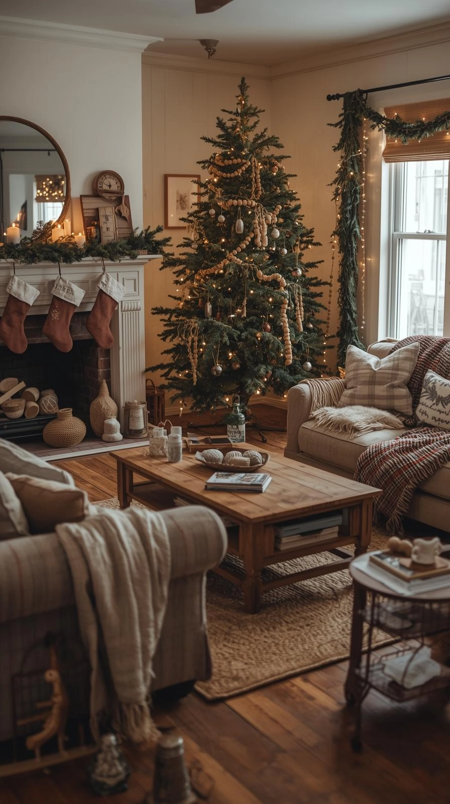 Boho Christmas decor featuring mismatched ornaments, handmade touches, and uneven garlands for a relaxed, lived-in holiday look.